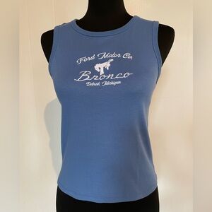 Hybrid Apparel Bronco Logo Tank Top in Blue with White Print